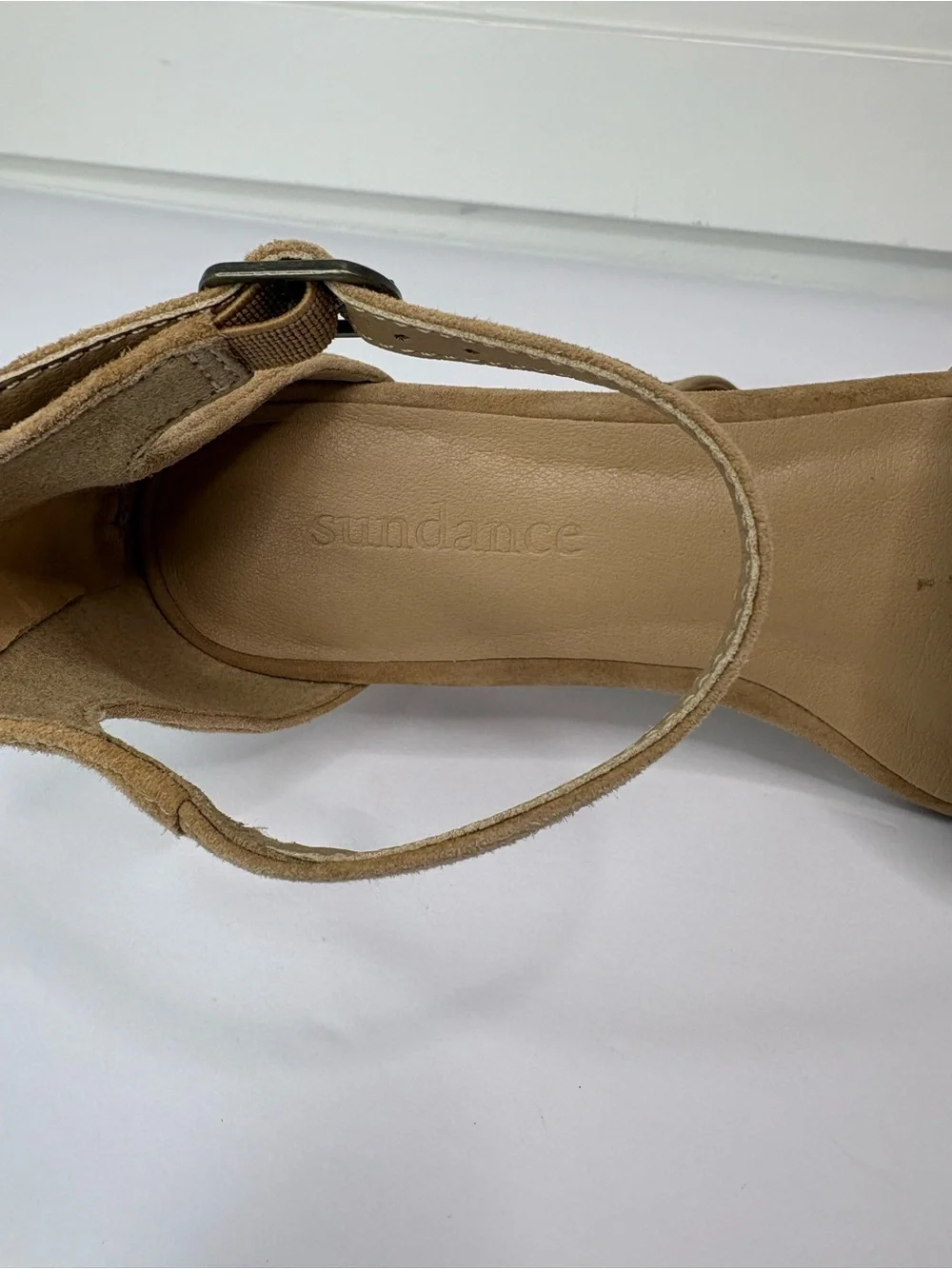 Sundance Tan Suede Floral Embroidered Wedge Sandals Size 7